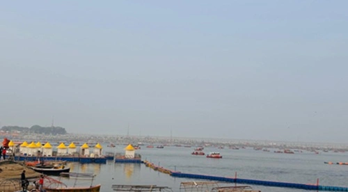 Boats float on the Ganga